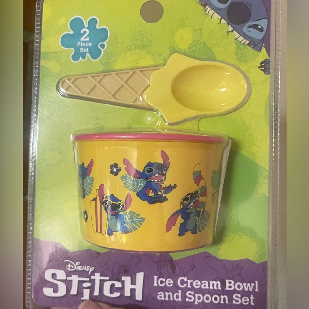 Disney Stitch Ice Cream Bowl and Spoon Set - Yellow and Pink! NEW!